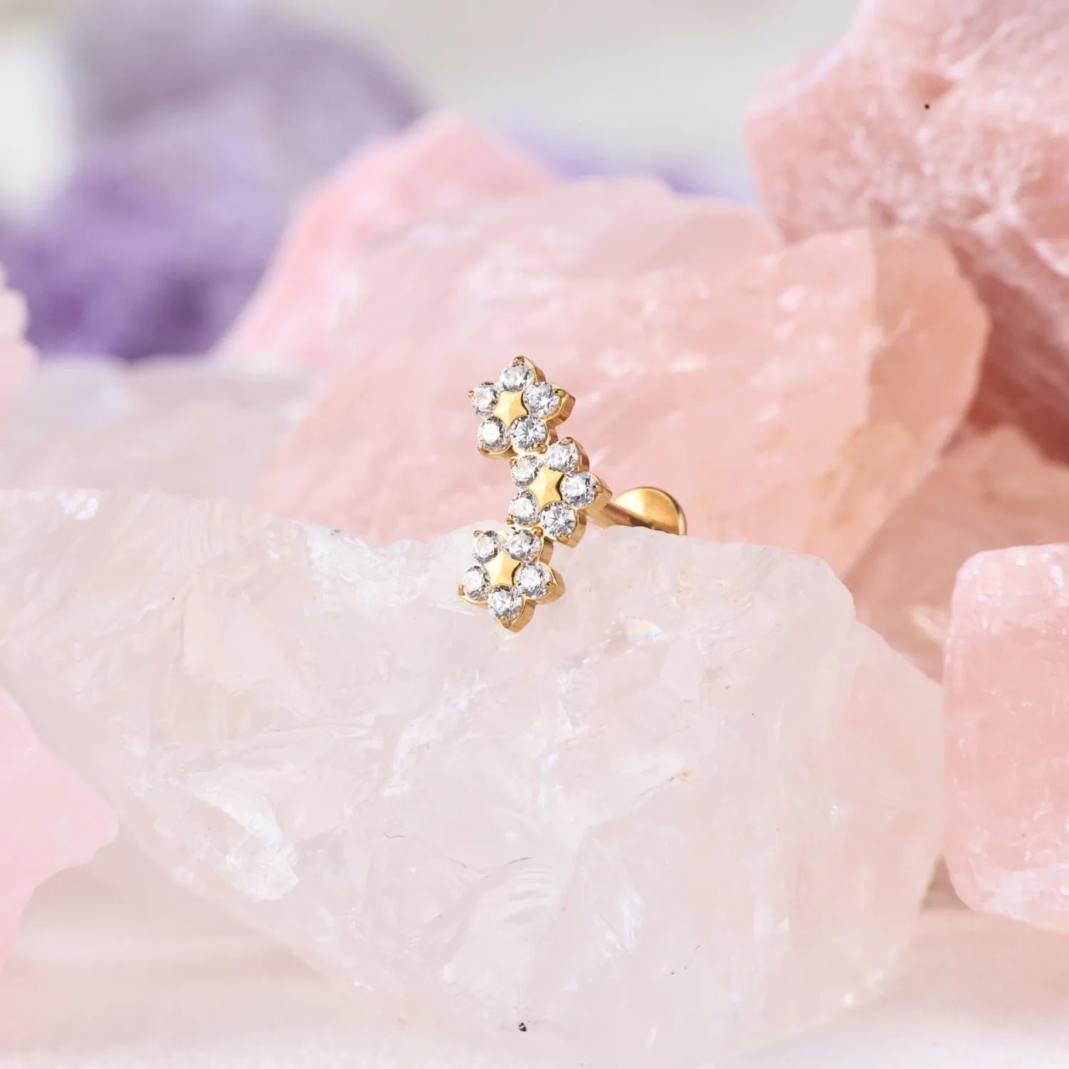 Titanium Cressida Trio Diamond Flower Piercing Stud