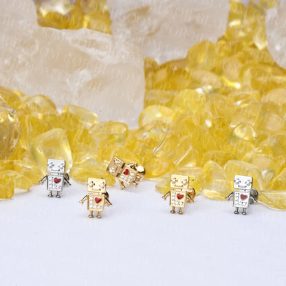 Titanium Mr. Robot Flat Back Stud - Red Heart