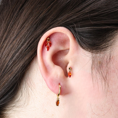 Doris Red Garnet Marquise Charm Hoop Earrings