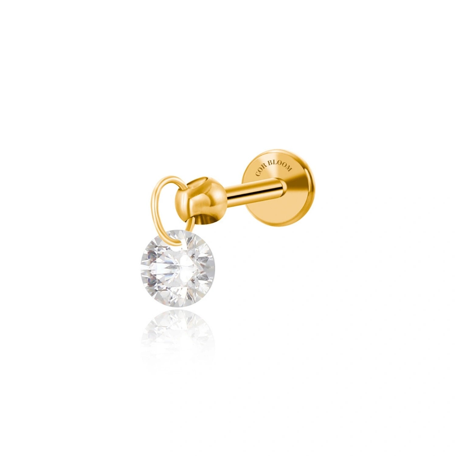 Titanium Floating Crystal Charm Flat Back Stud Earring