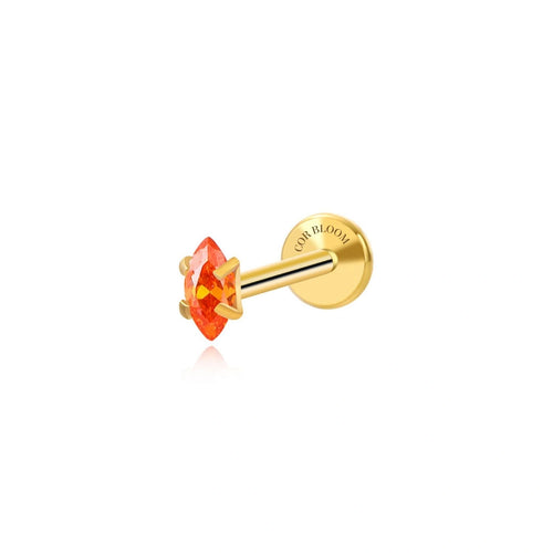 Titanium Small Orange Red Marquise Flat Back Stud