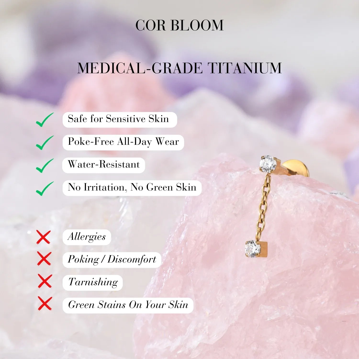 Titanium Isla Crystal Dangling Duo CZ Flat Back Stud