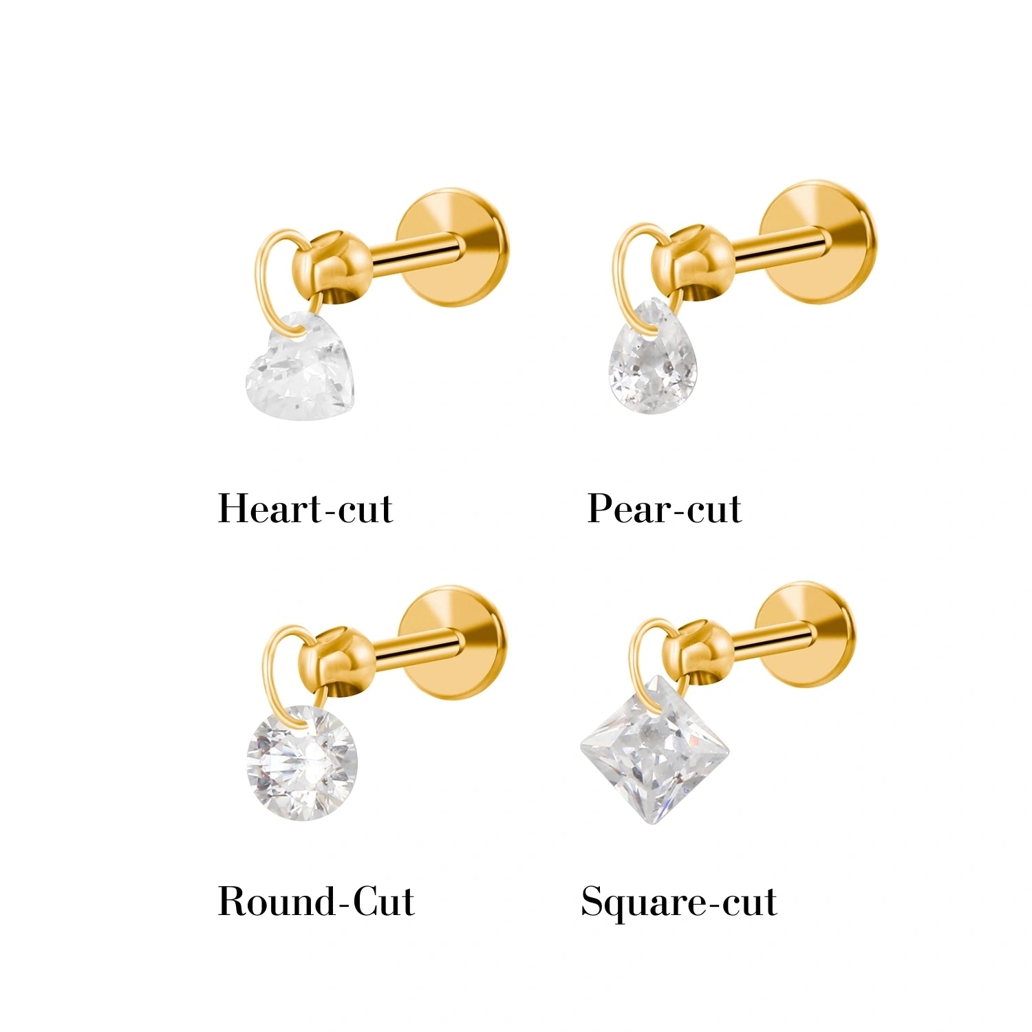 Titanium Floating Crystal Charm Flat Back Stud Earring