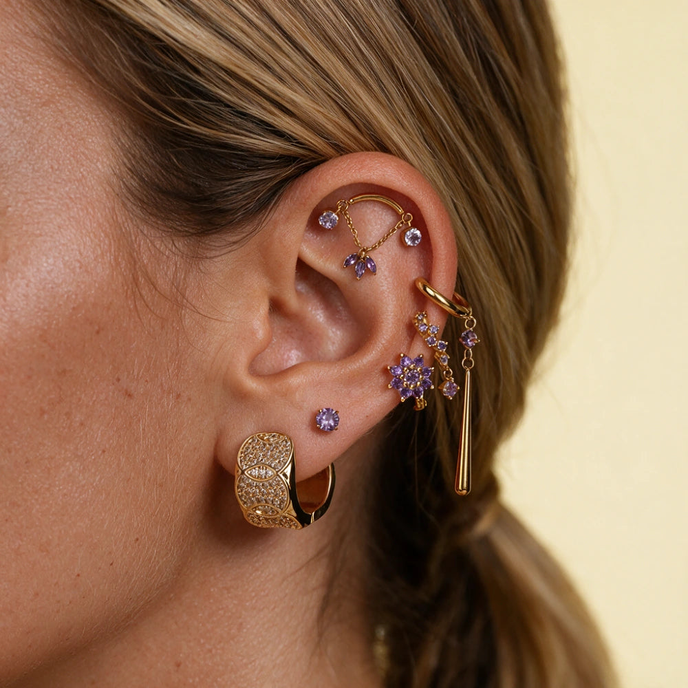 Aurelia Pavé Petal Huggie Hoops