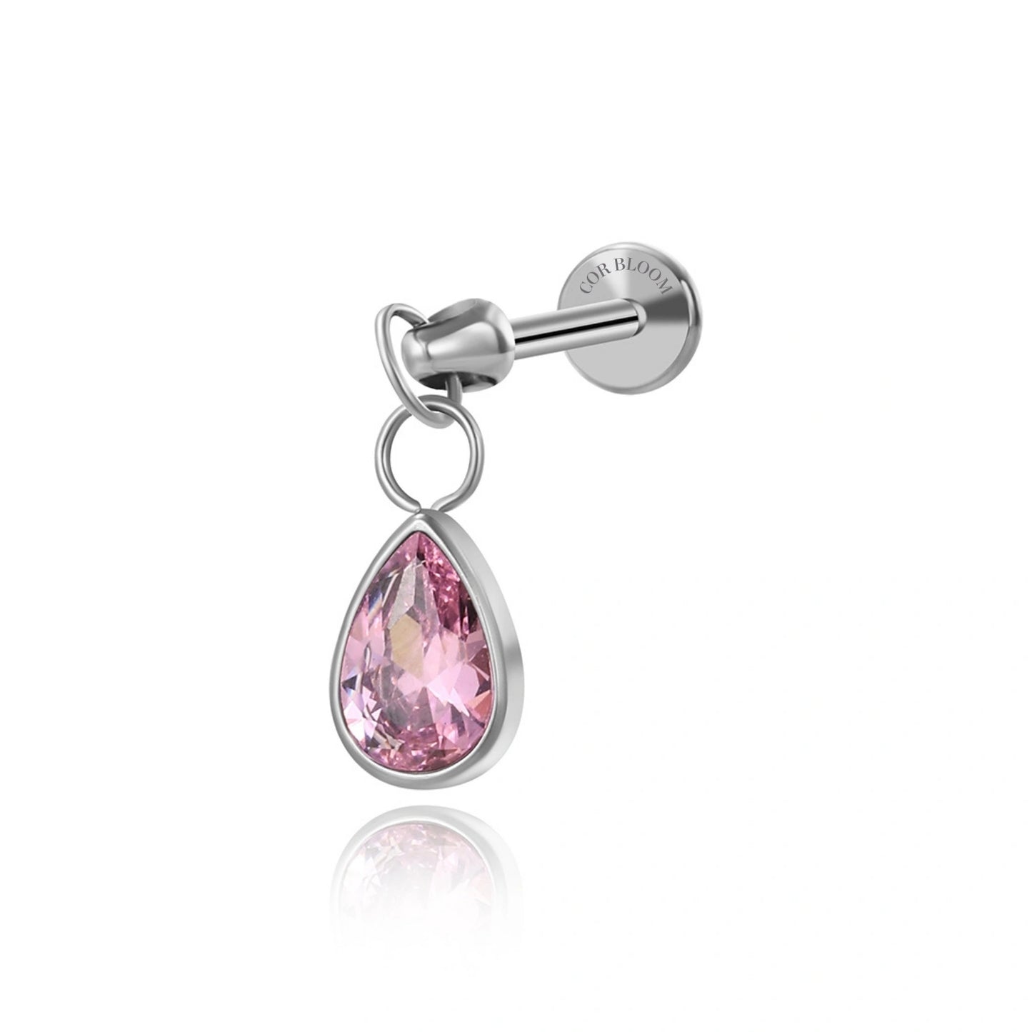 Titanium Pink Tourmaline Waterdrop Flat Back Stud