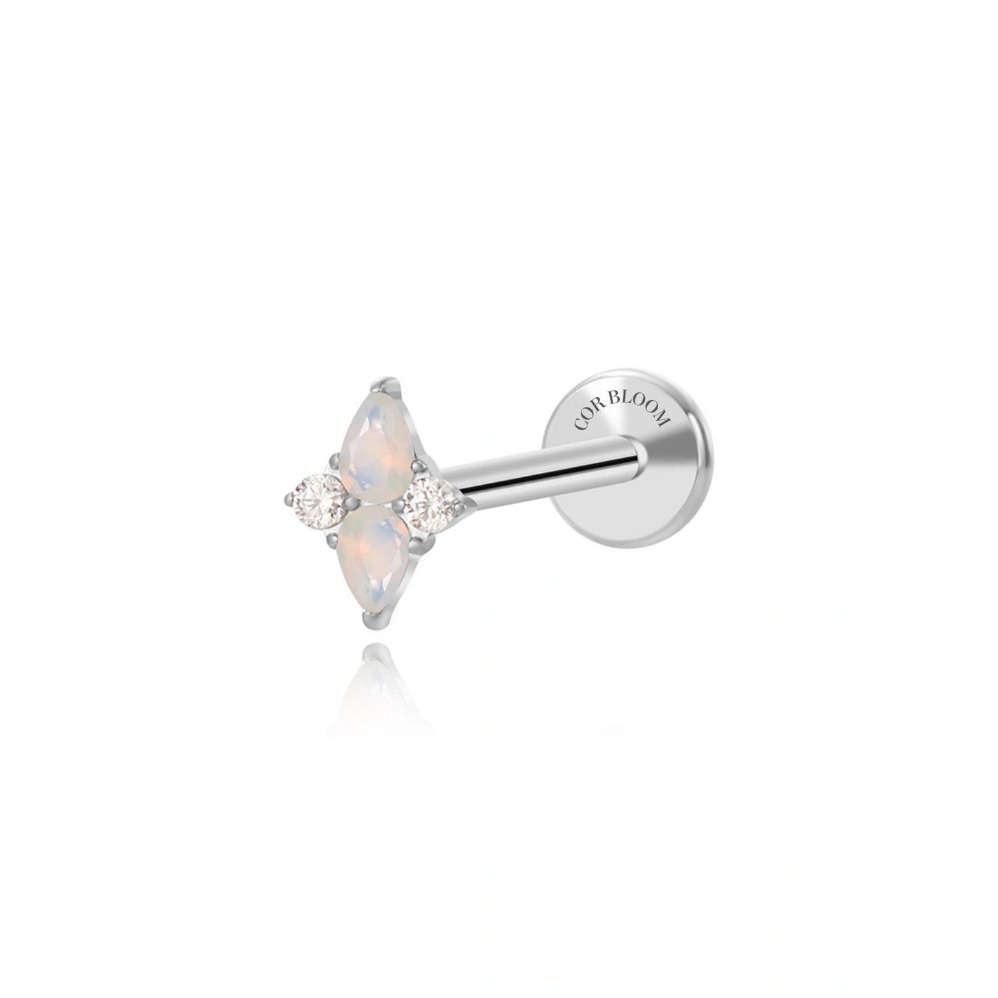 Titanium Tiara White Moonstone Flat Back Stud