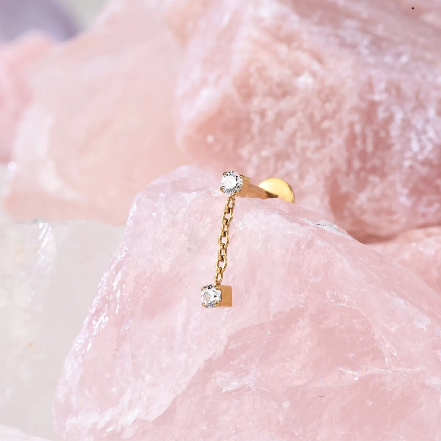 Titanium Isla Crystal Dangling Duo CZ Flat Back Stud