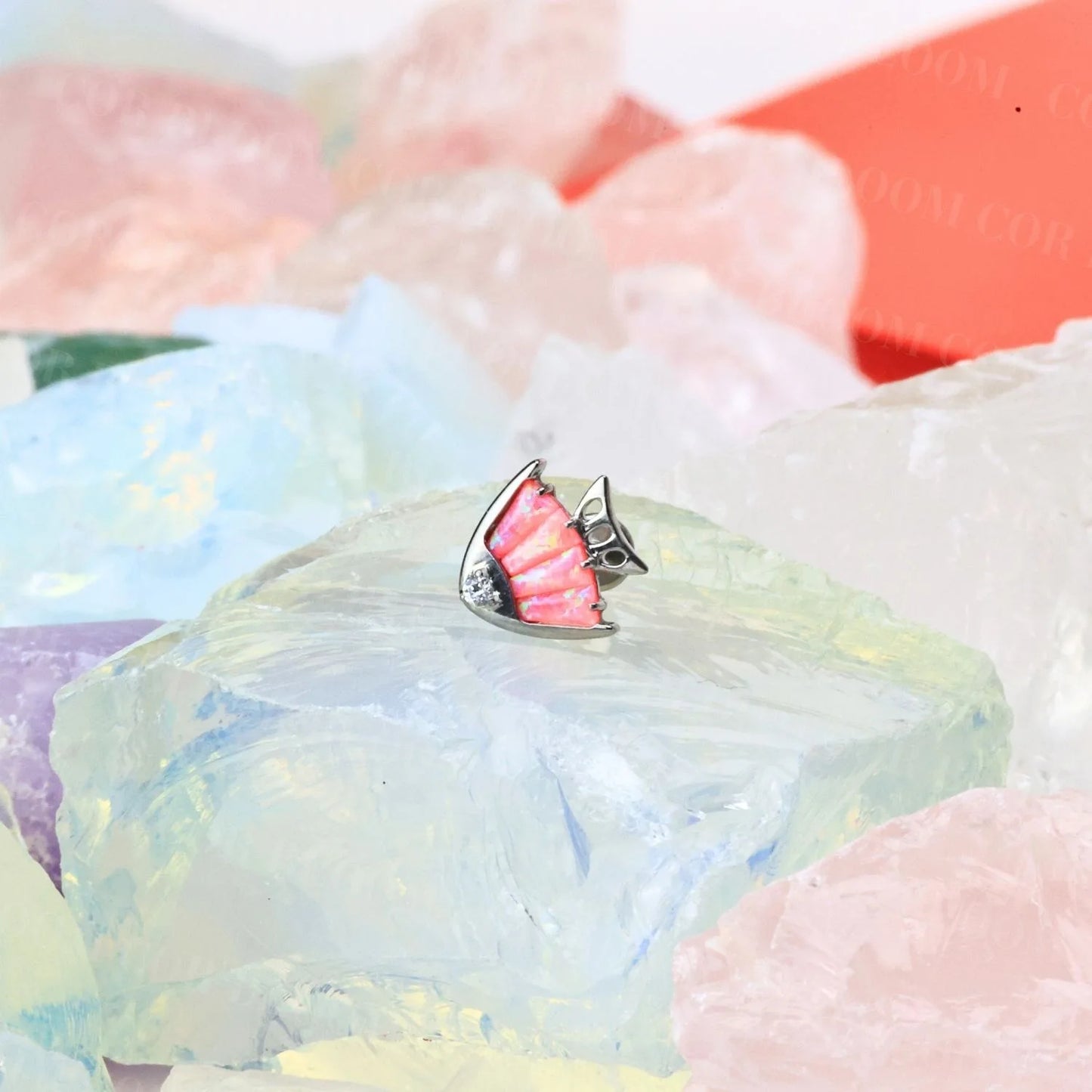 Titanium Dory Princess Pink Opal Tropical Fish Flat Back Stud