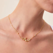 Diamond Crescent Moon & Butterfly Necklace