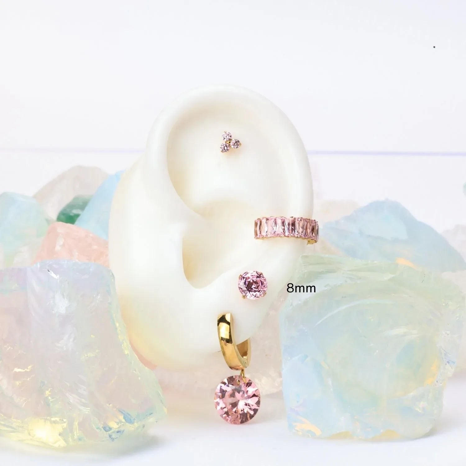 Titanium Firework Cut Pink Tourmaline Piercing Stud