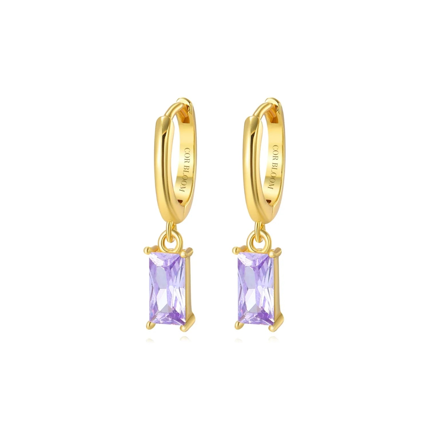 Amelia Light Amethyst Baguette Hoop Earrings