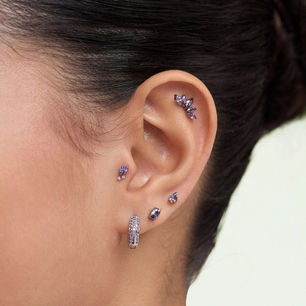 Lysander Pave Gem Hoop Earrings - Amethyst