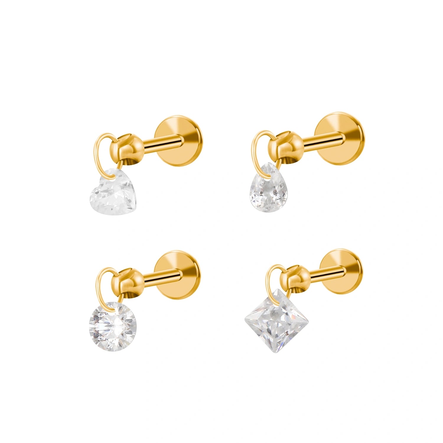 Titanium Floating Crystal Charm Flat Back Stud Earring