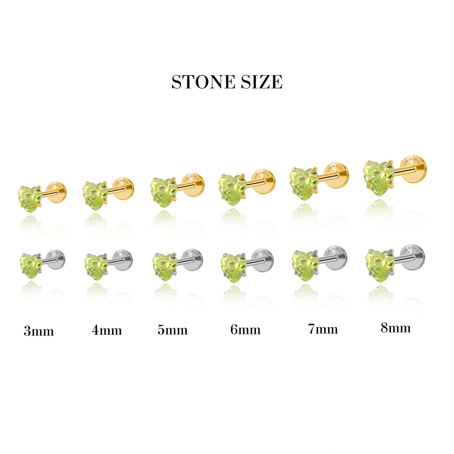 Titanium Multisize Apple Green Heart Flat Back Stud