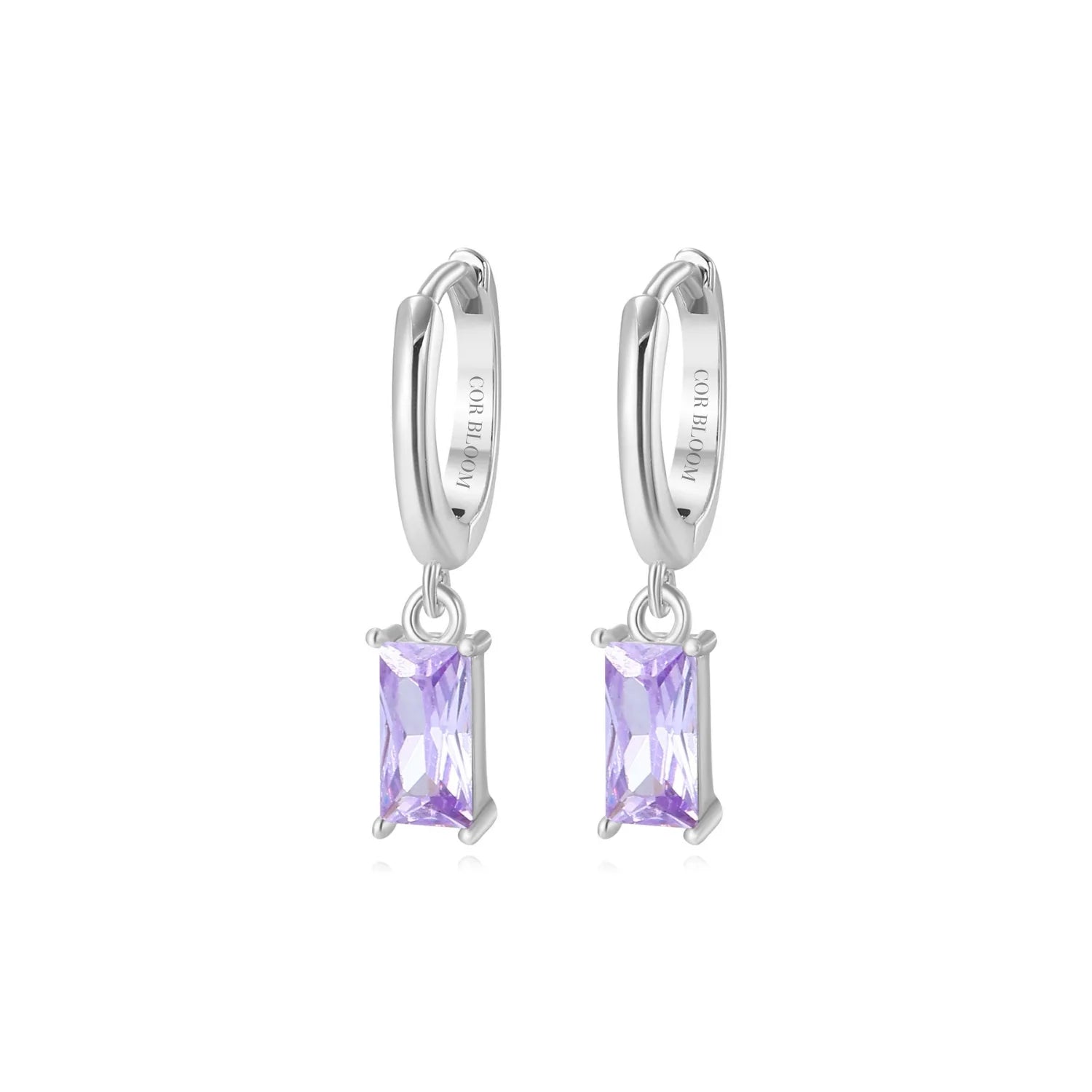 Amelia Light Amethyst Baguette Hoop Earrings