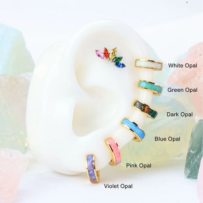 Lyra Shimmering White Opal Hoop Earrings