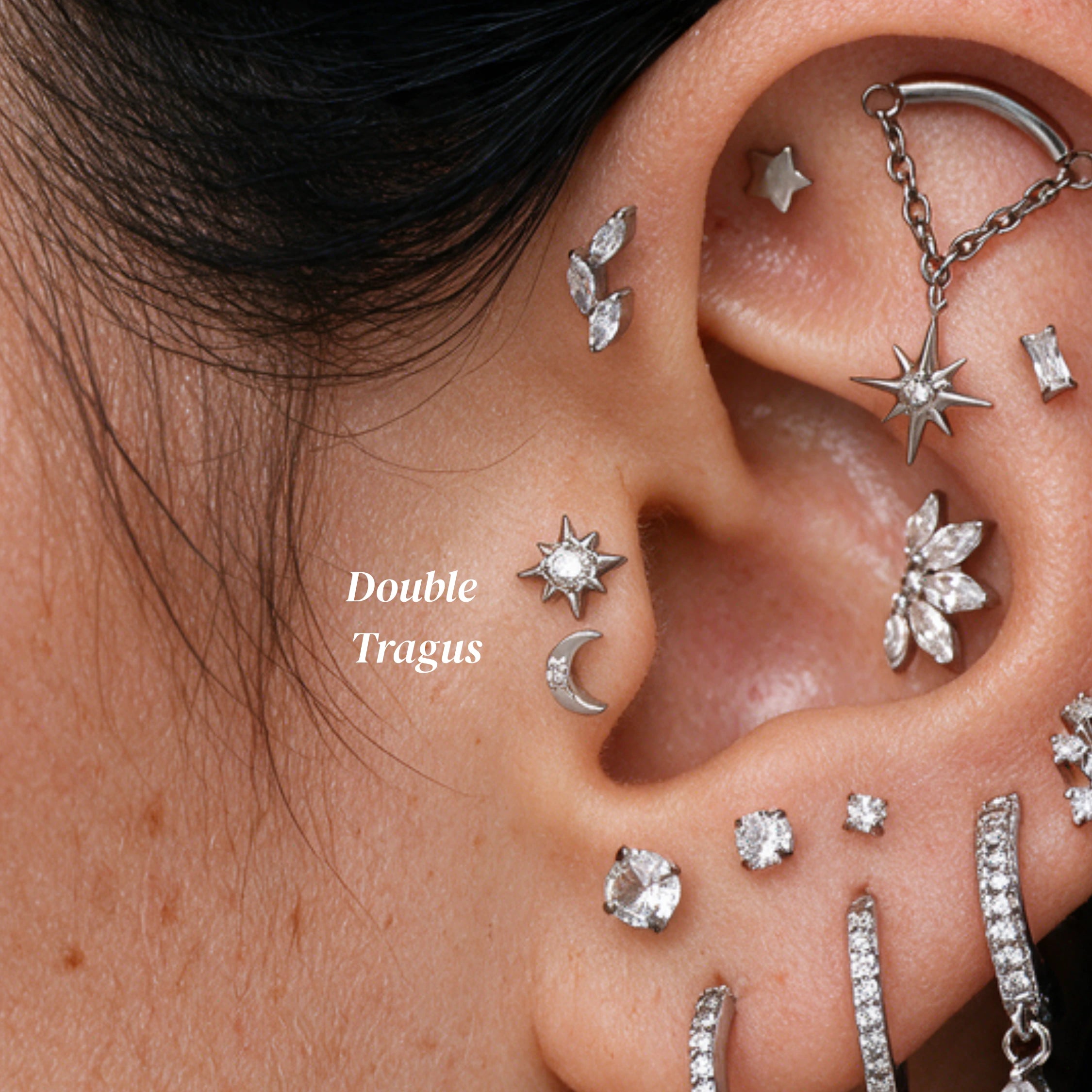 Orecchino a perno per piercing a sole con diamante mini in titanio