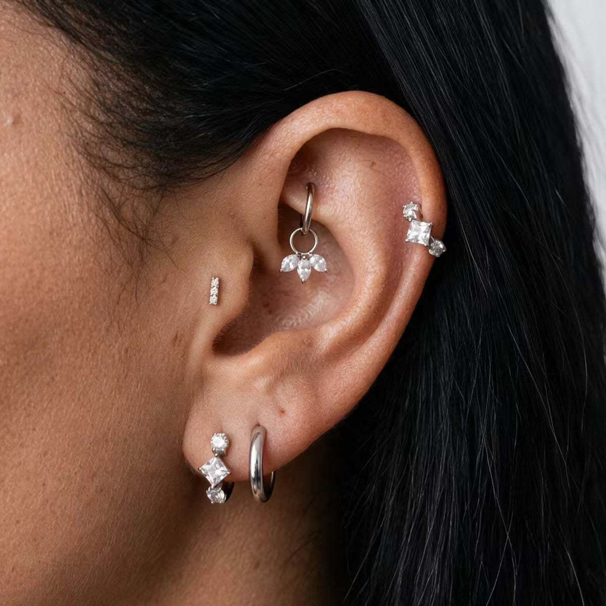 Pave Line Heart Labret Stud