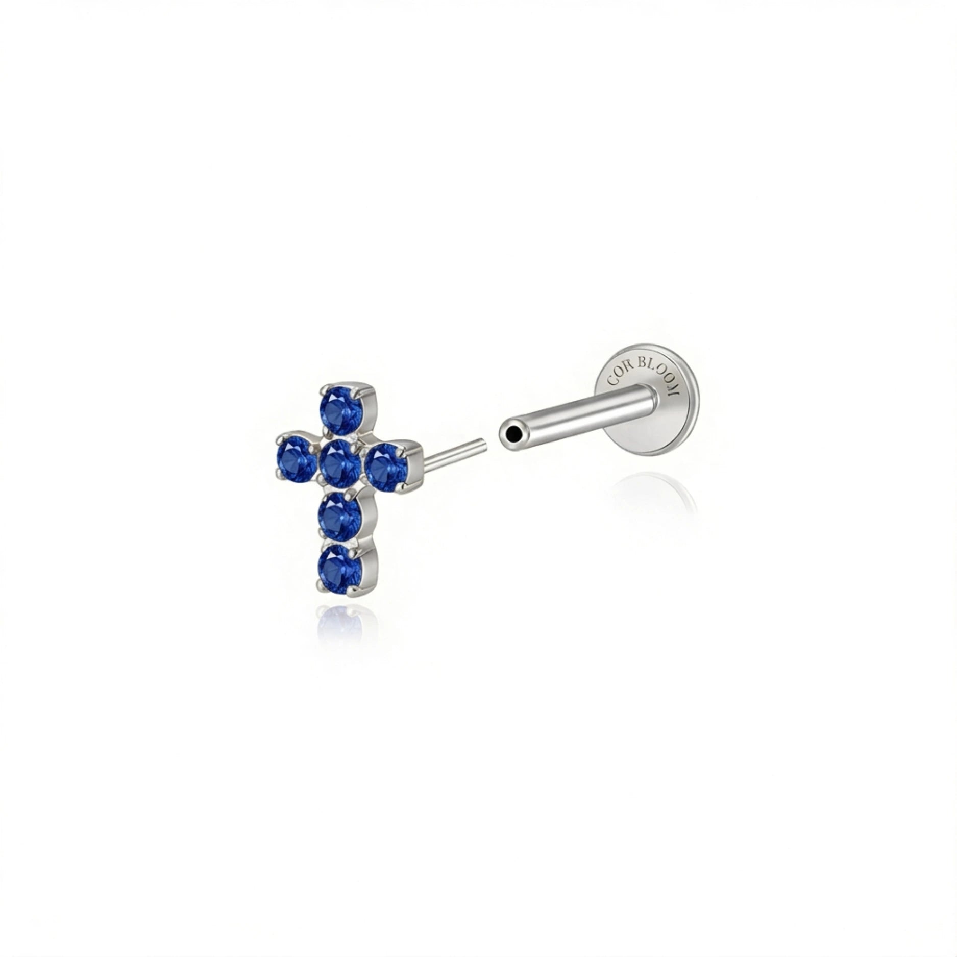 Titanium Aitana Blue Sapphire Sanctum Cross Stud