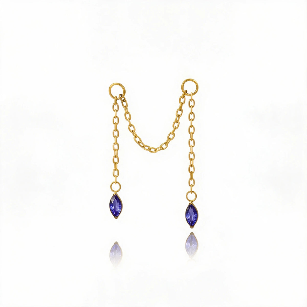 Titanium Holly Duo Marquise Cartilage Chain - Tanzanite