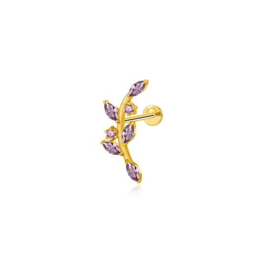 Dainty Amethyst Climbing Leaf Piercing Stud