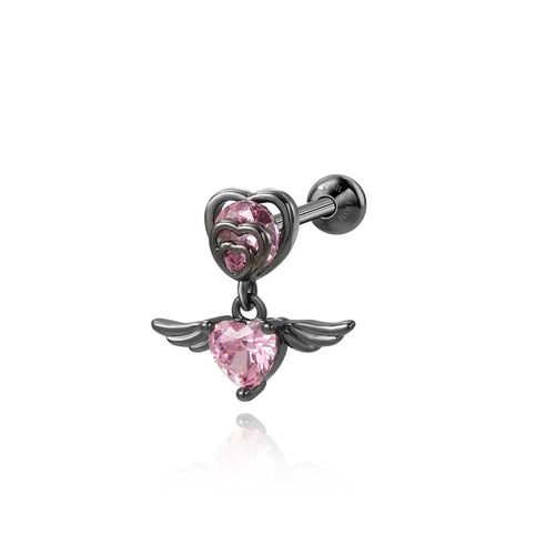 Dangling Angel Heart Screw Back Stud Earring