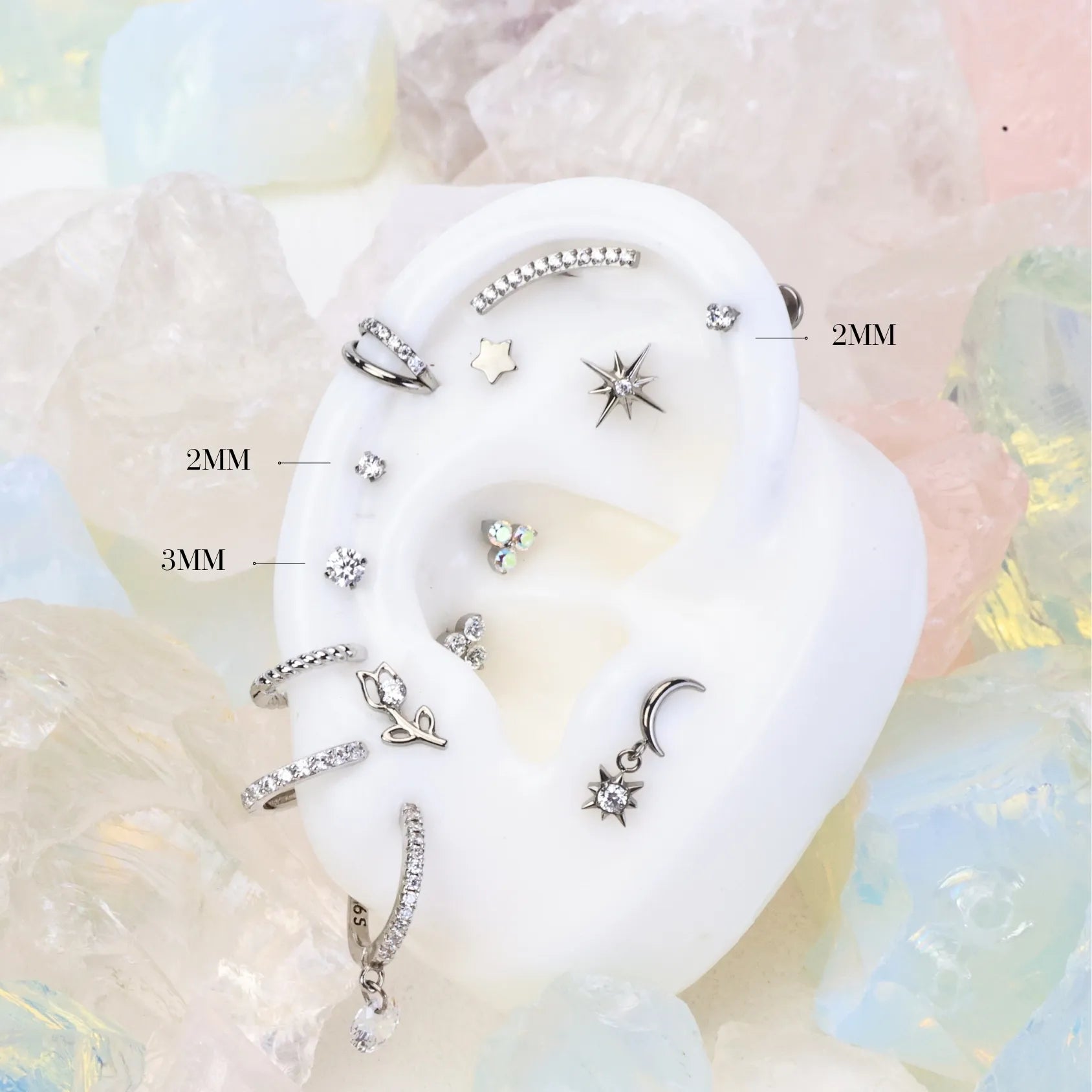 Titanium Multisize White Crystal Stud