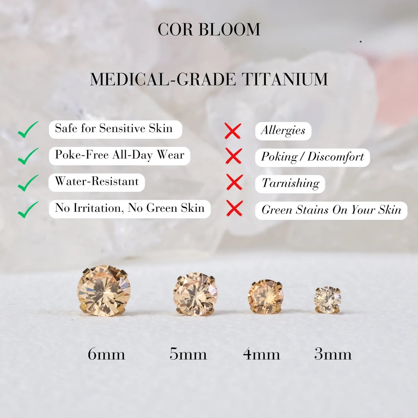 Titanium Multisize Champagne Gemstone Piercing Stud