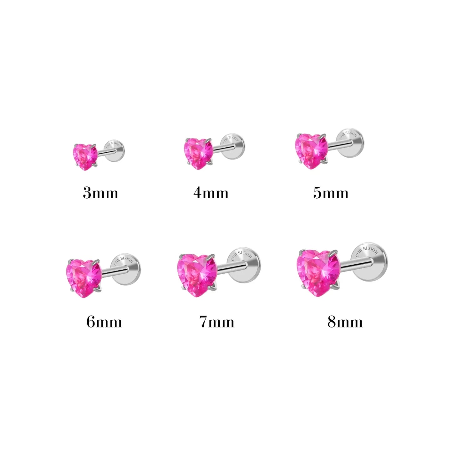 Titanium Multisize Ruby Heart Flat Back Stud