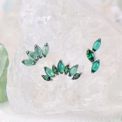 Titanium 7-Petal Green Jade Crown Flat Back Stud