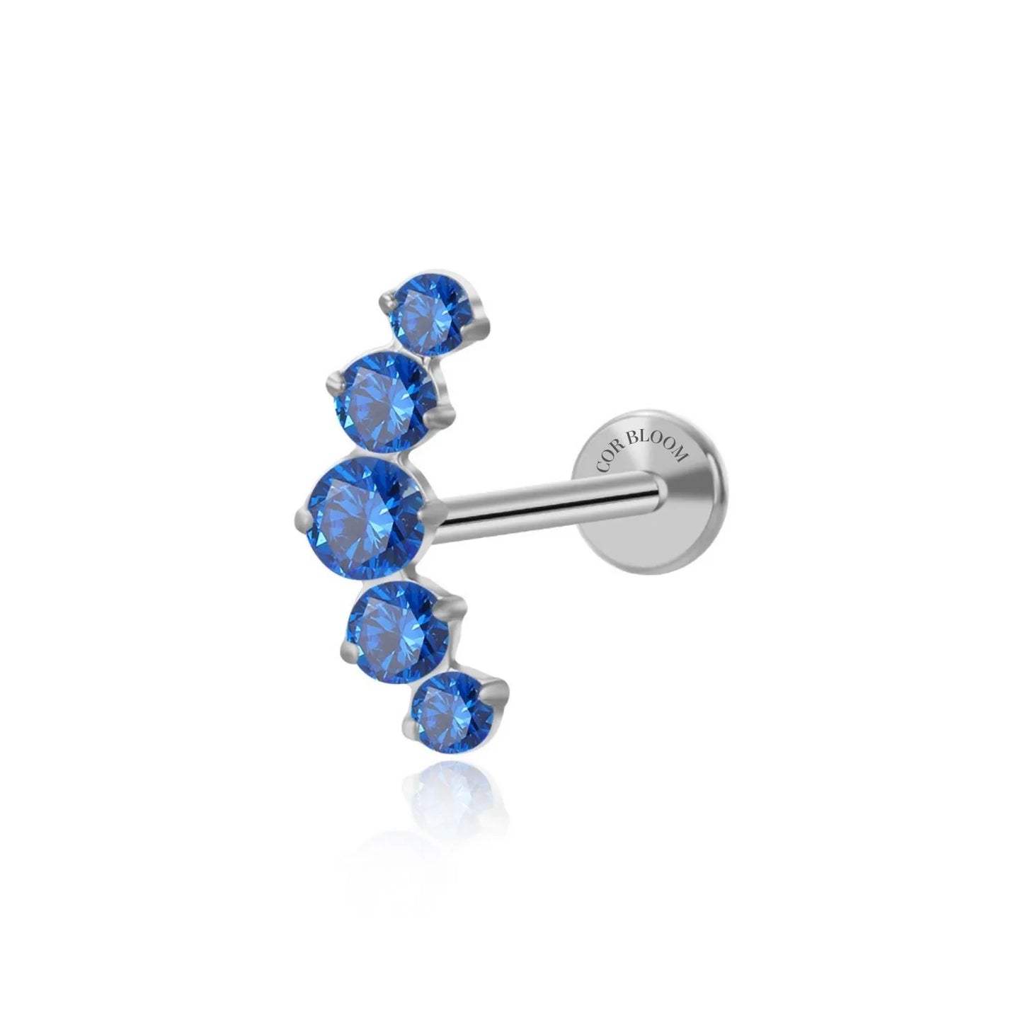 Titanium Five Blue Sapphire Gemstone Cluster Flat Back Stud