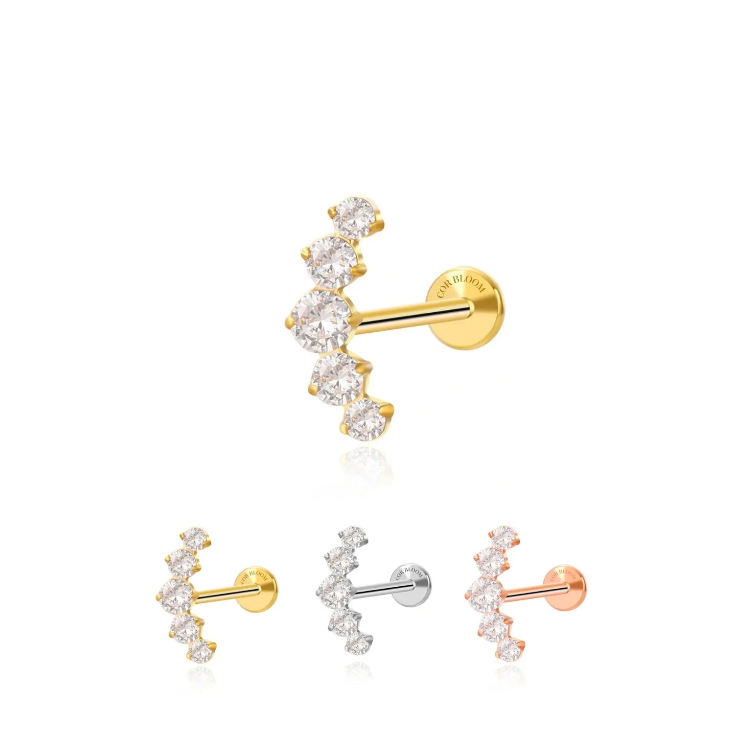 Titanium Five Crystal Stone Cluster Flat Back Stud