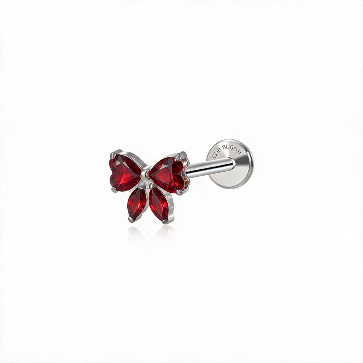 Orecchino a perno Flat Back in titanio Niamh con fiocco a nastro in granato rosso