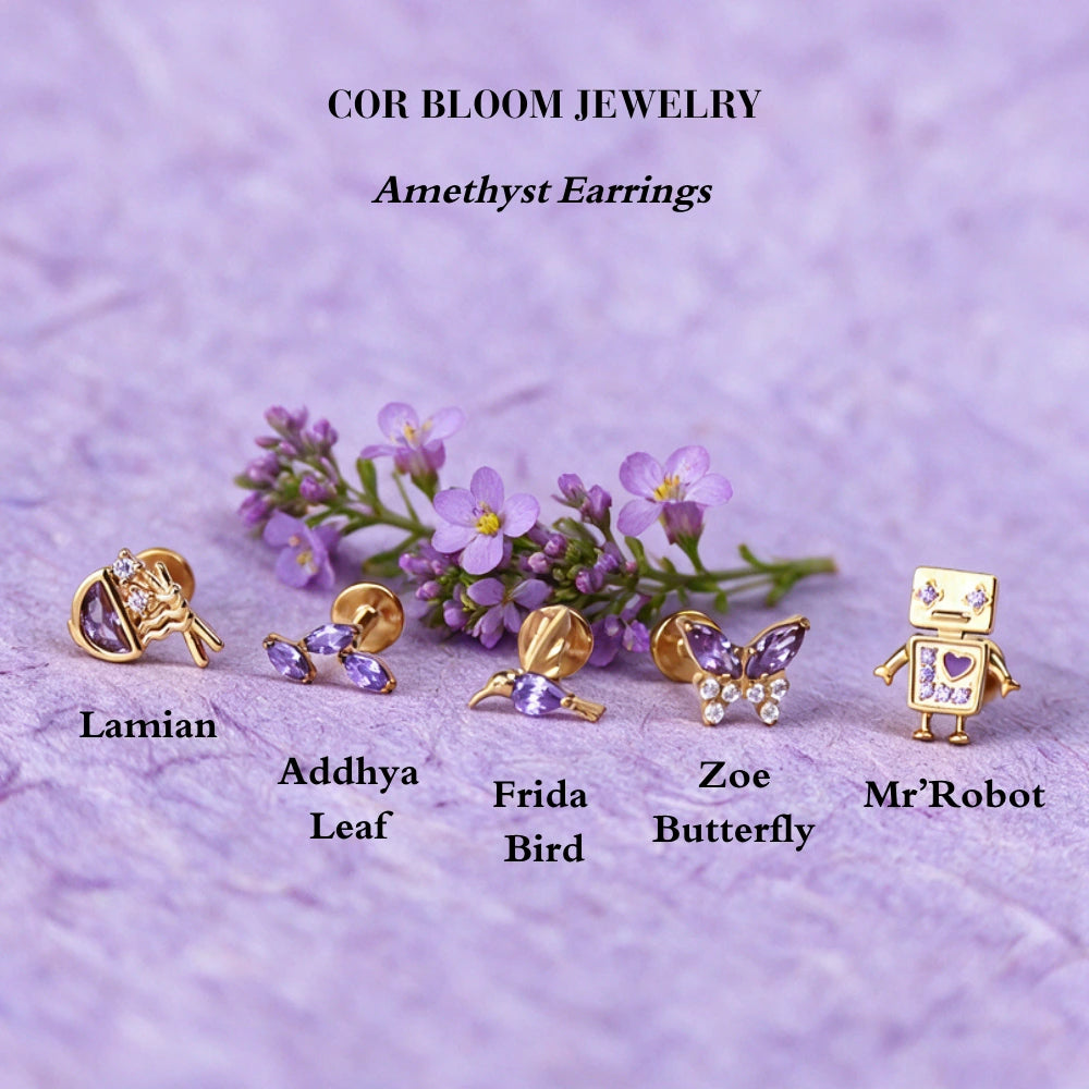 Magic Lamian Flat Back Stud - Amethyst (Pair)