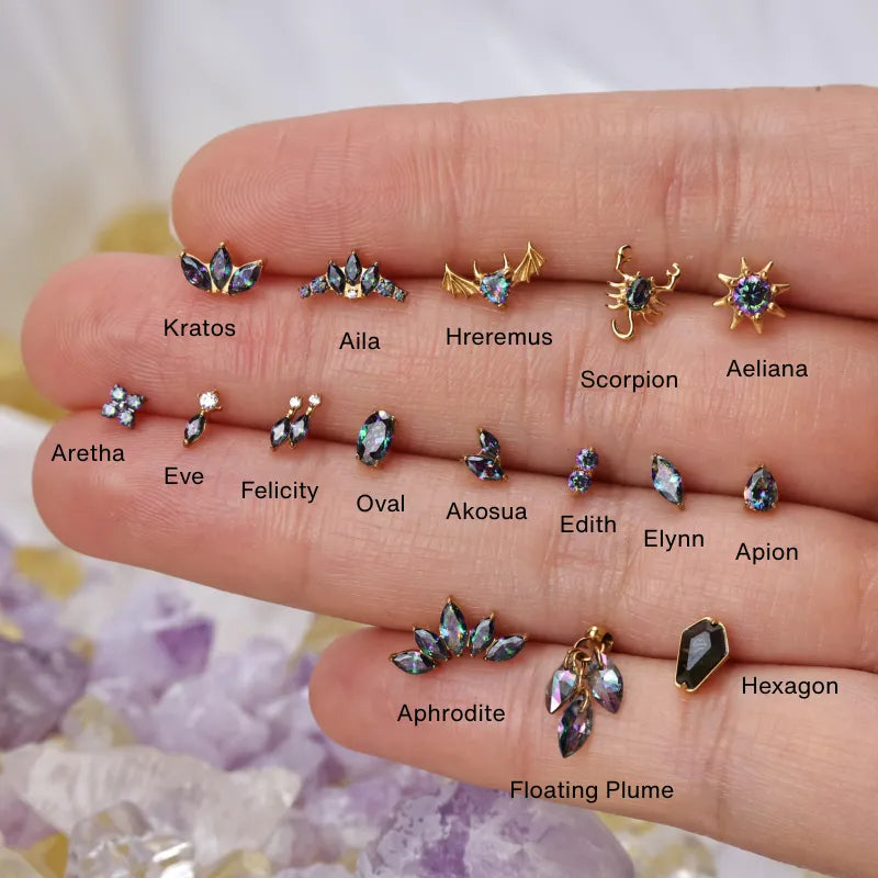 Titanium Kratos 3-Petal Dark Iridescent Stud - Mystery & Destiny