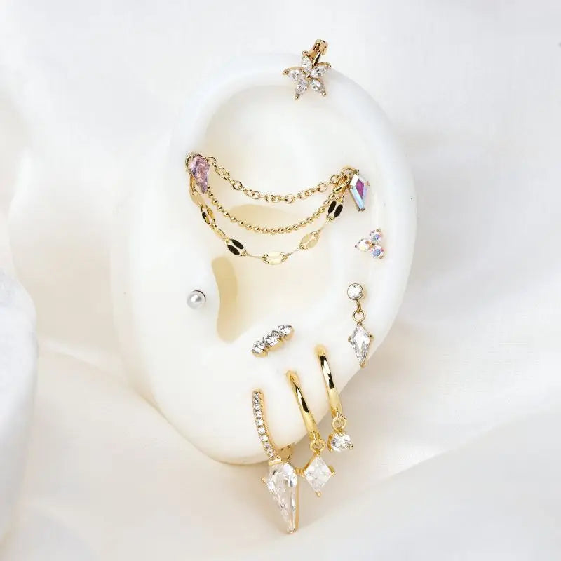 Titanium Mini Lyra Diamond Push Pin Heart Flat Back Stud