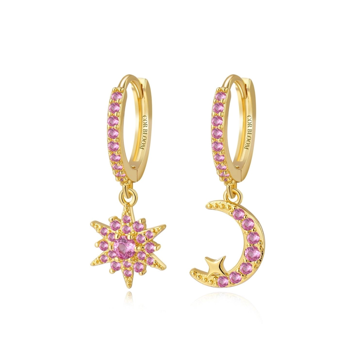 Estelle Crescent Moon & Guiding Star Hoop Earrings - Ruby