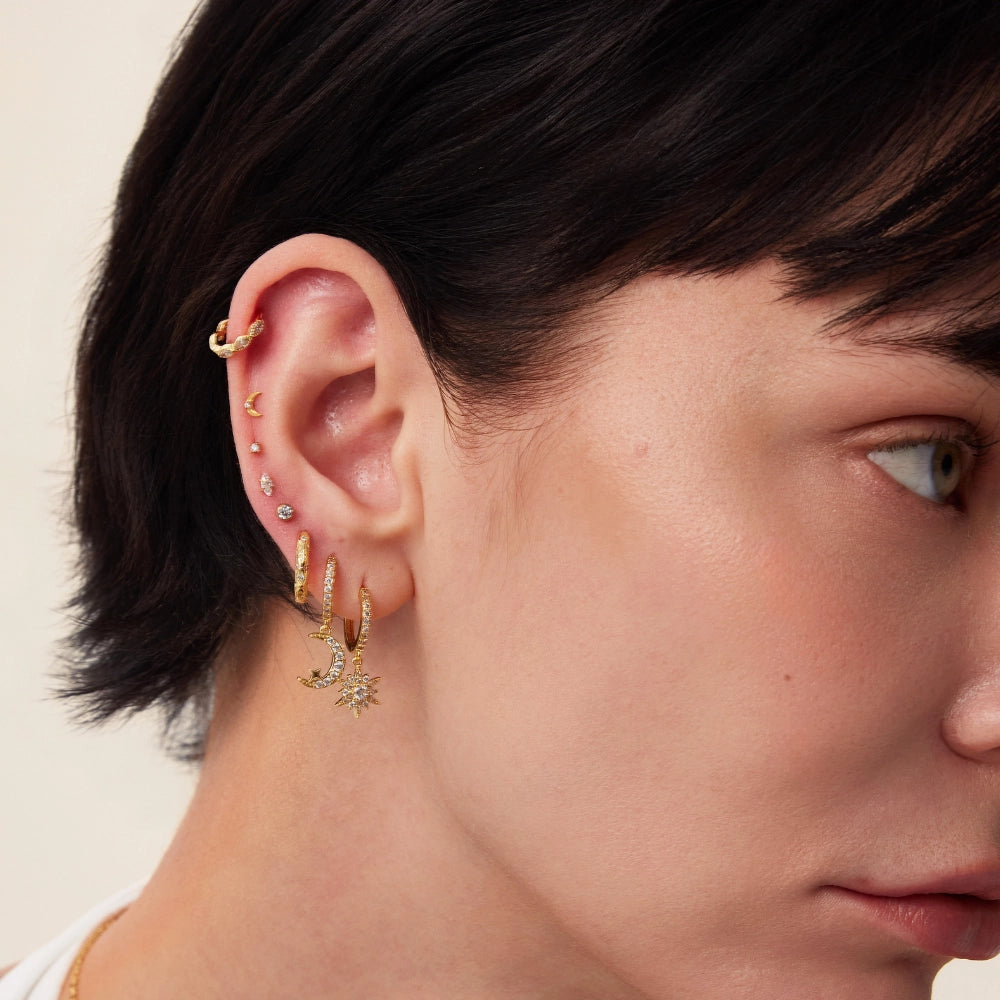 Estelle Crescent Moon & Guiding Star Hoop Earrings - Crystal