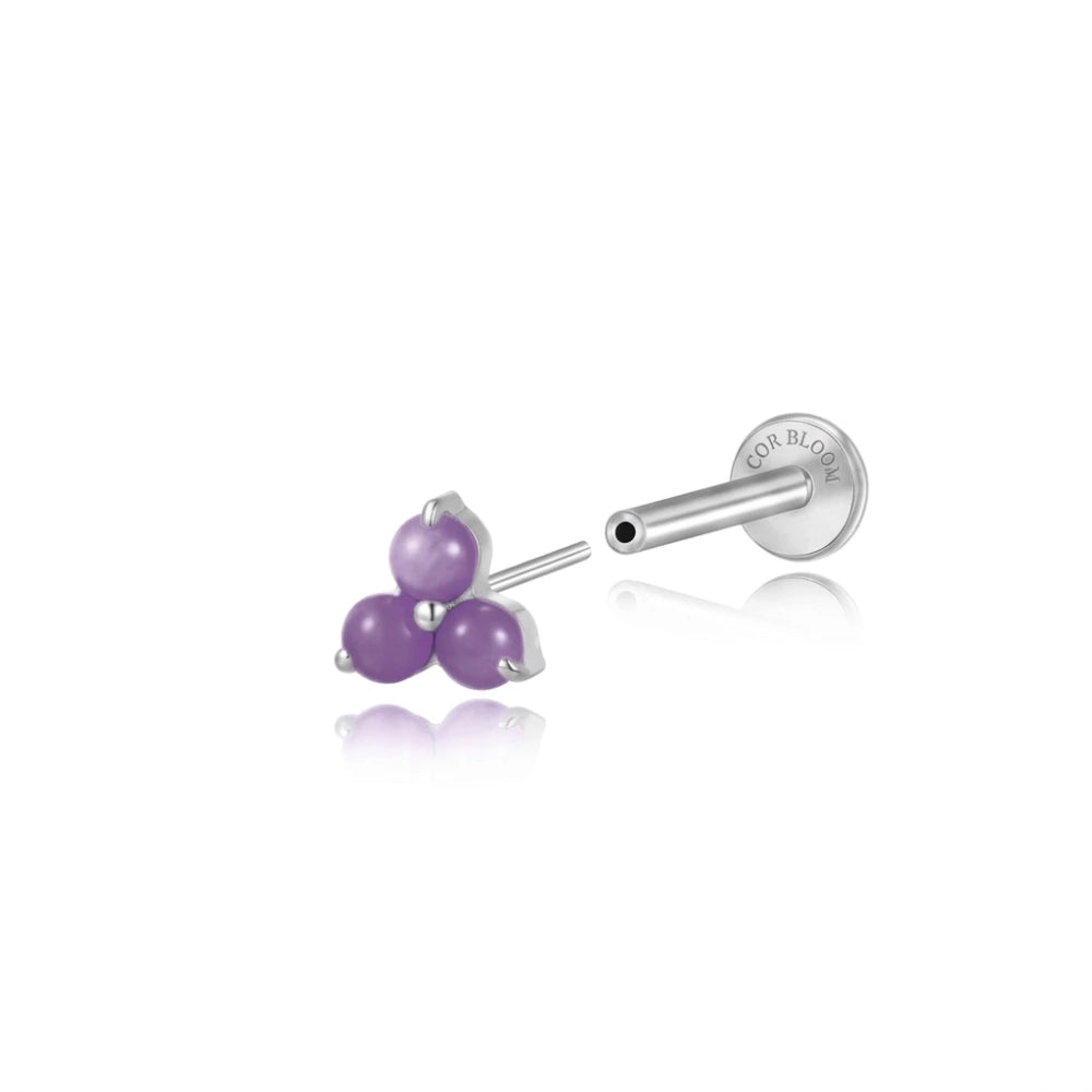 Titanium Athina Mini Triangle Stud - Amethyst Crystal