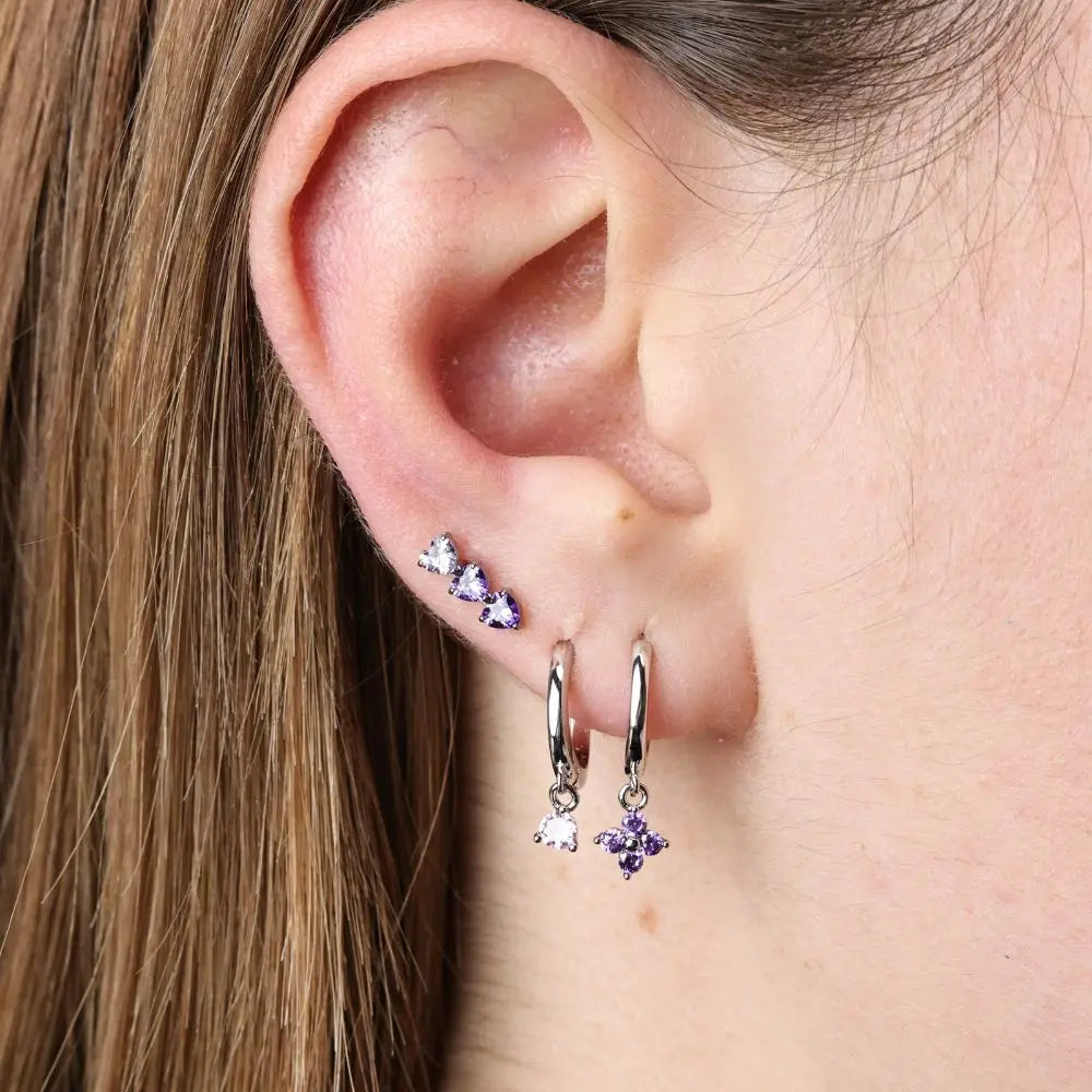 Titanium Adelpha Trio Heart Stud - Gradient Amethyst