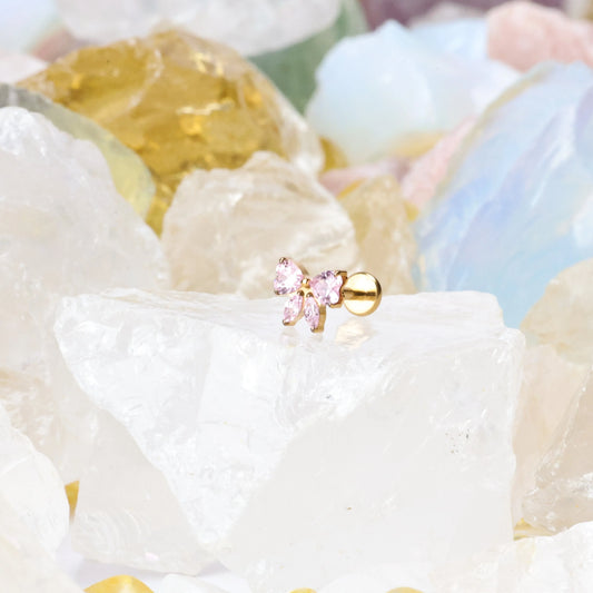 Titanium Daphne Pink Ribbon Bow Flat Back Stud
