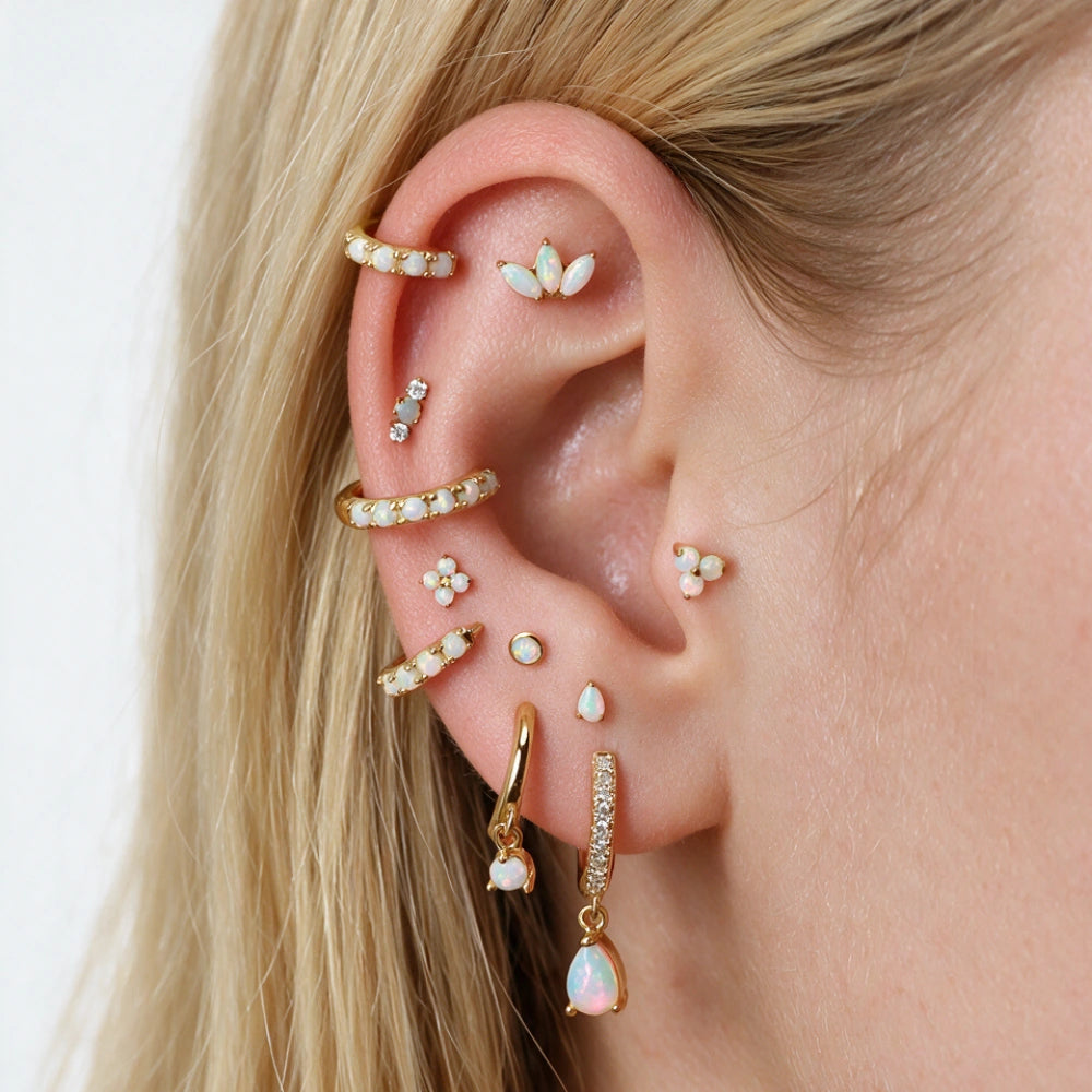 Titanium Mini Lyra Flat Back Stud - White Opal & Diamond