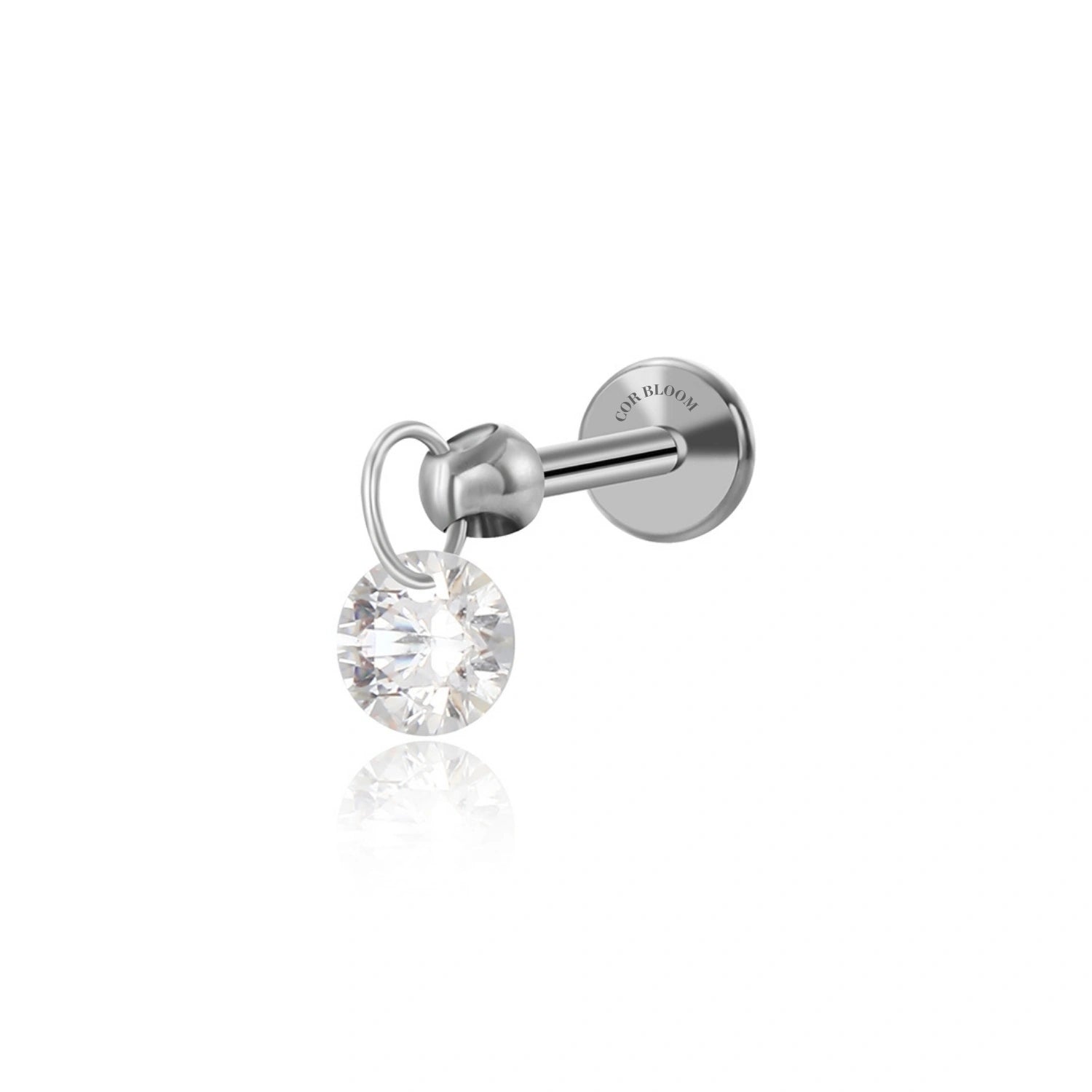 Titanium Floating Crystal Charm Flat Back Stud Earring