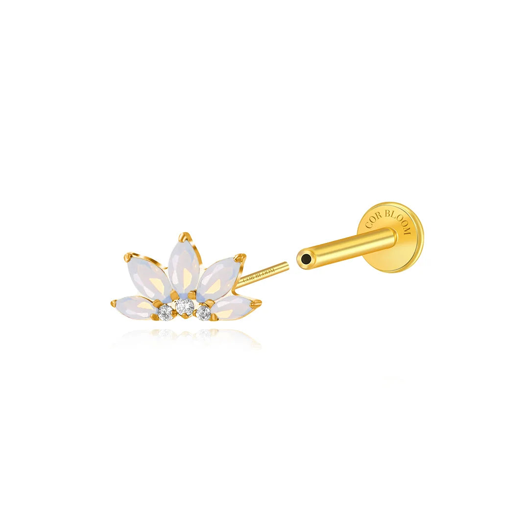 Titanium Xanthe White Moonstone Lotus Flat Back Stud