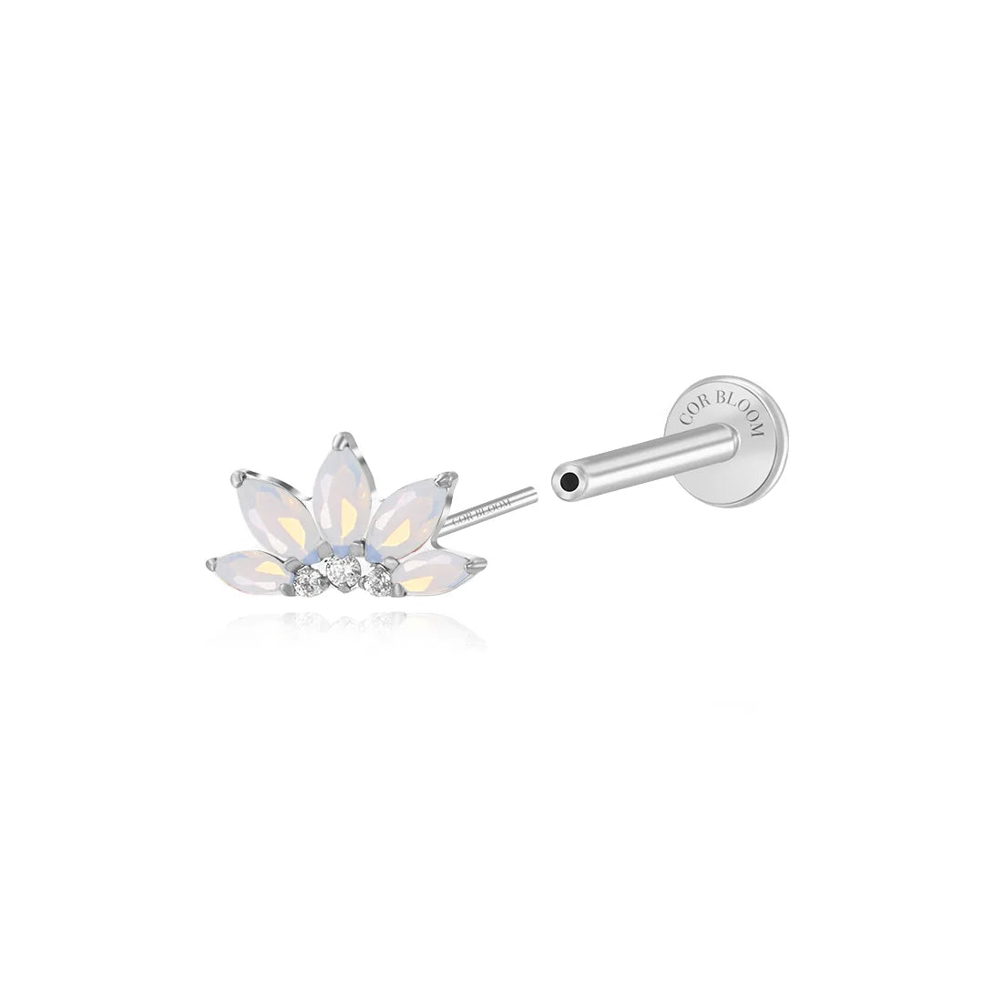 Titanium Xanthe White Moonstone Lotus Flat Back Stud