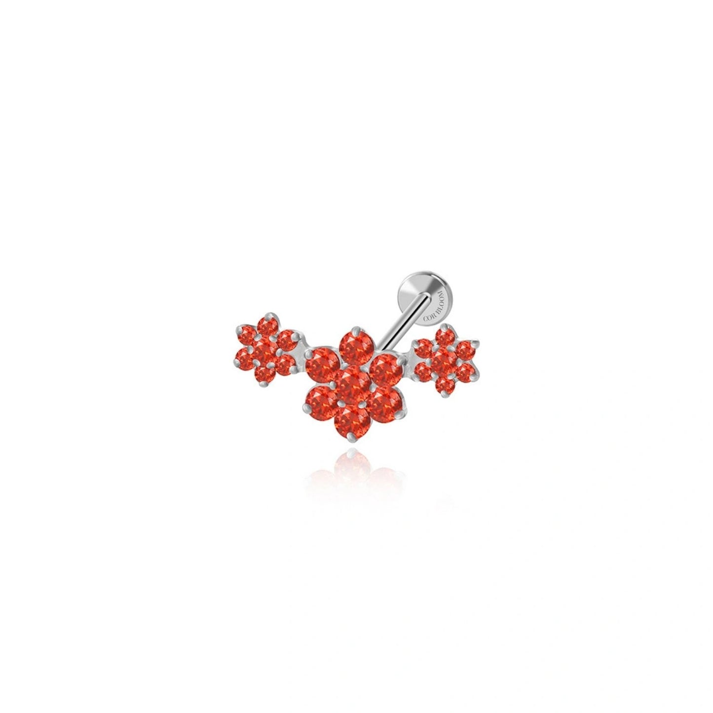 Titanium Red Garnet Trio Blooming Flower Stud