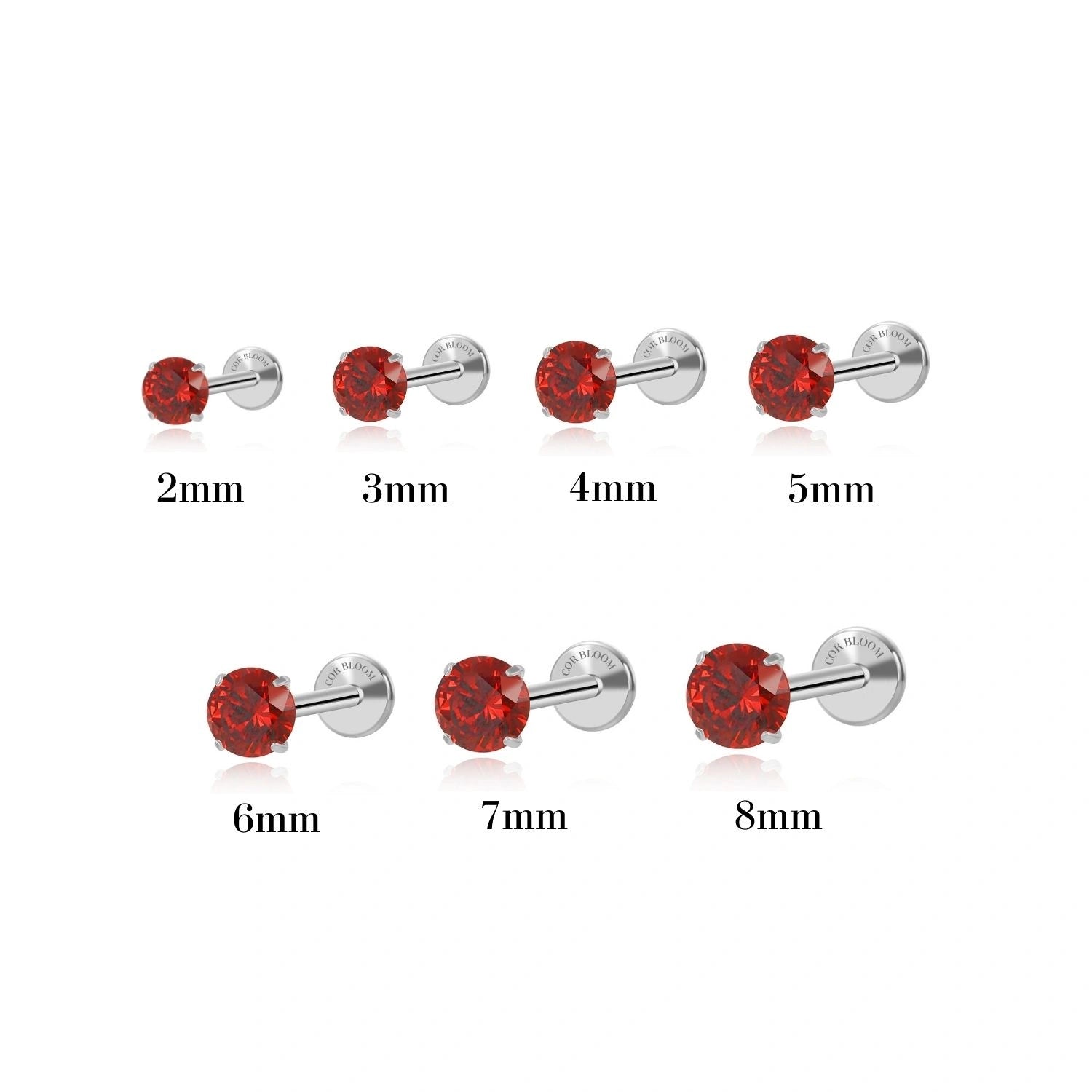 Titanium Multisize Red Garnet Stud (Push Pin)