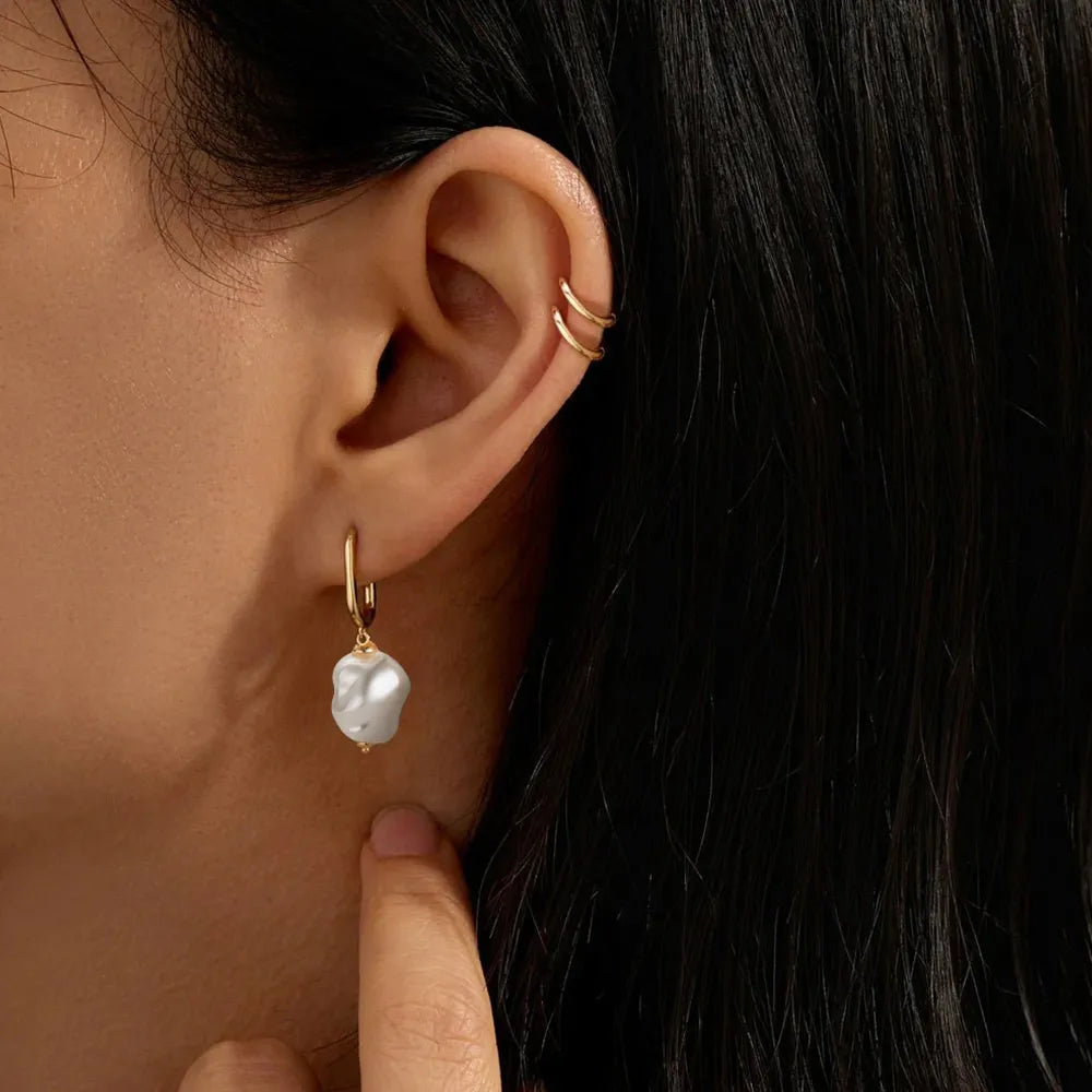 Unique Baroque Pearl Hoop Earrings