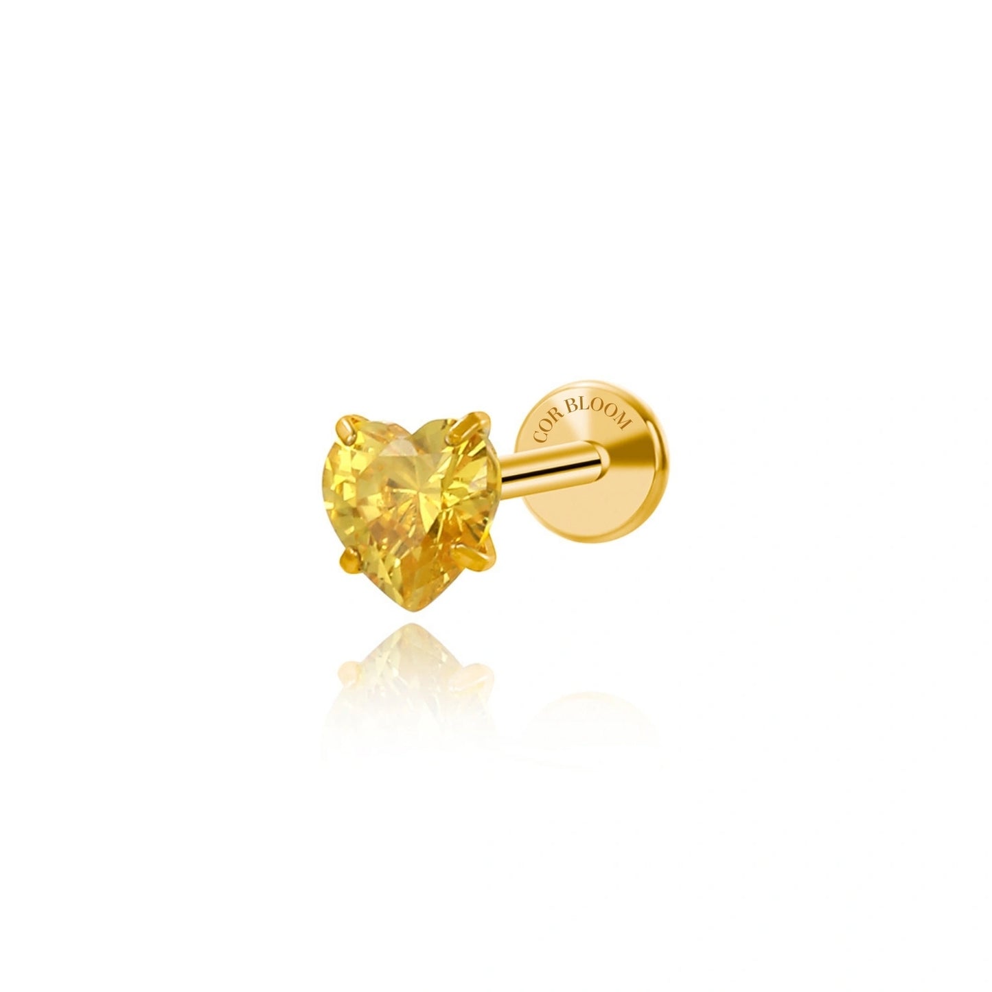 Titanium Multisize Yellow Citrine Heart Flat Back Stud