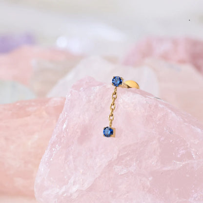 Titanium Blue Sapphire Dangling Duo CZ Flat Back Stud